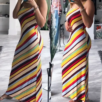 Femei de Moda Stil Plajă de Vară Tipărite fără Mâneci Curea de Spaghete se Potrivesc și Flare Rochie Maxi