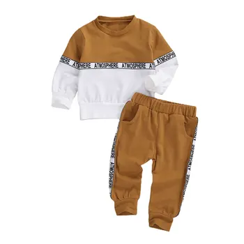 Noi de toamna pentru copii costum cu mâneci Lungi, Pantaloni Costum de Personalitate Împletit Rotund Gât T-shirt + Elastic Culoare Solidă Pantaloni Lungi