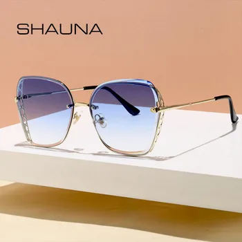 SHAUNA Moda Femei fără ramă de ochelari de Soare Gol Cadru Metalic Pătrat Gradient de Ochelari de Soare UV400
