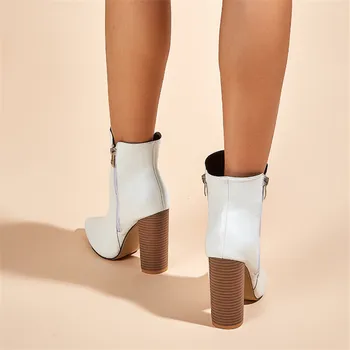 Noul chelsea cizme pantofi femei din piele PU cu toc doamnelor pantofi de subliniat de la picior toc gros glezna cizme toamna iarna alb 42