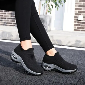LIN KING Plus Dimensiune Casual Pantofi pentru Femei în aer liber Adidași Pantofi Platforma Primavara Toamna Respirabil Tricotat Doamnelor Pene Adidași