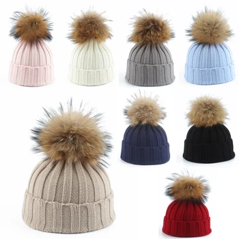 2019 Moda pentru Copii de Iarna Mare Pompom Blană Pălării Copii Tricotate Pălărie Cald Pentru Copii Fete Băieți Pom Pom Beanie Cap