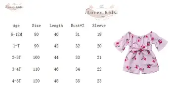 2020 Baby Girl Rochii 1-5ani de Pe Umăr Copil Flare Sleeve Floral Imprimare Floare Dulce cu Eșarfe Centura Costum Costum