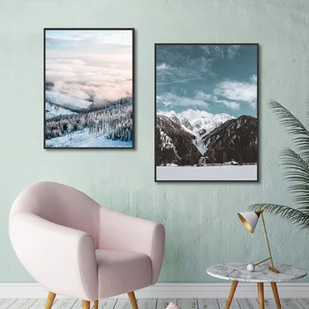 Zăpadă de iarnă Peisaj de Munte Panza Pictura Nordică Decor Acasă Postere de Arta, Printuri și pentru Camera de zi de Perete Decor Poze