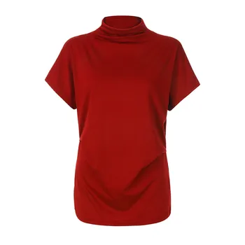 Vestido t-shirt versiunea coreeană solidă gât înalt de vara tricou de culoare de 16 poliester cu mânecă scurtă, haine de sex feminin camisetas