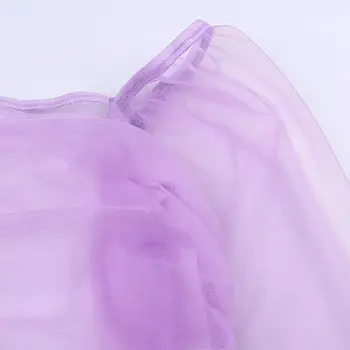 Femei Sexy Zână Violet Pur Ochiurilor De Plasă Pentru Pescuit Tricou Maneca Lunga Vedea Prin Perla Decor Crop Top Casual Camasa Bluza