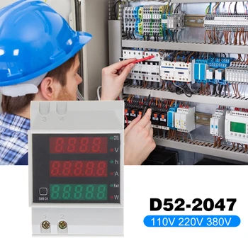 D52-2047 Șină Din Watt Metru AC 110V 220V 380V 100A Ampermetru Voltmetru Volt Amp de Putere Activă Tensiune Curent de Monitorizare Acasă Instrument