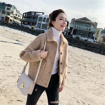 De înaltă Calitate Imitație de blană de nurcă de Catifea Sacou Femei Toamna Iarna coreean Single-breasted Solid Scurte, topuri Tricotate Femei valul H500
