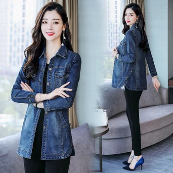 #3341 Slim Denim Sacou Femei Lung Blugi Casual Jacheta Plus Dimensiune 5XL Stil coreean Femei Jachete Si Paltoane Moda Canadiană
