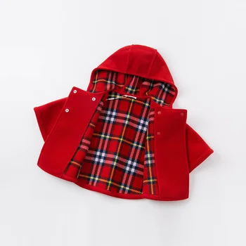DB14584 dave bella iarna pentru copii fete de moda solid butonul haina cu gluga pentru copii topuri infant toddler îmbrăcăminte exterioară