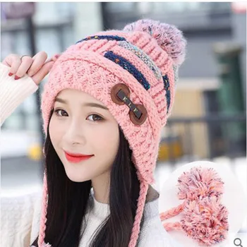 SUOGRY Chelioși Căciuli de Iarnă Hat Pentru Femei Minunat de Cald Pălărie cu trei Hairball se Tricotează Capac Moda Pălării de Iarnă