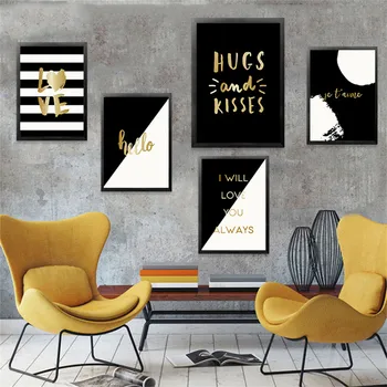 Aurul negru Alb Scrisoare Acasă Decor Nordic Panza Pictura Stil Modern Living, Dormitor Perete de Imprimare Poster Minimalist Imagine