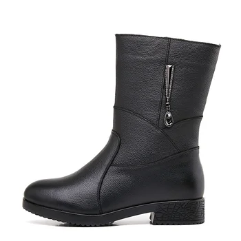 DRKANOL Black Impermeabile din Piele Femei Zăpadă Cizme Jumătatea Vițel Toc Gros pentru Femei de Iarnă de Pluș Cald Cizme Pantofi Marime Mare 42