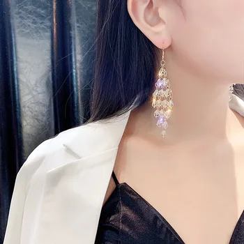 FORSEVEN Noua Moda coreeană Lung Ciucuri Cercei de Lux Sclipici Cristal Geometrice Legăna Cercei Femei Fata de Bijuterii de Nunta
