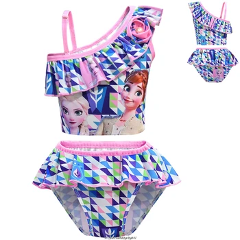 Disney Frozen Fata Bikini Zburli costum de Baie Rochie Set de Două Bucăți pentru Copii Costume de Înot Gol Seturi de Baie Îmbrăcăminte