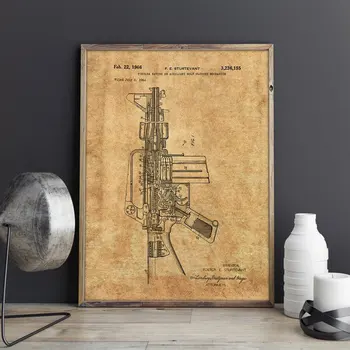 M16 Arma de brevet,arma de perete de arta,M16 postere, decor de perete,vintage print,plan, idee de cadou,Decoratiuni Militare