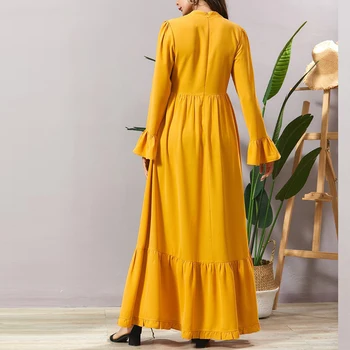 MISSJOY Femei Haină Lungă, Plus Dimensiunea rochie Musulman Abayas Casual Zburli Flare Mâneci Malaezia Elegant, O-Neck Maxi 2020 Culoare Solidă