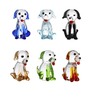 H&D Set de 6 Pahar in Miniatura Figura Câine Mână cu sufletul la gură Sticla de Murano Arta Animale de Companie Figurine Desktop Acasă Decor de Colectie Cadouri