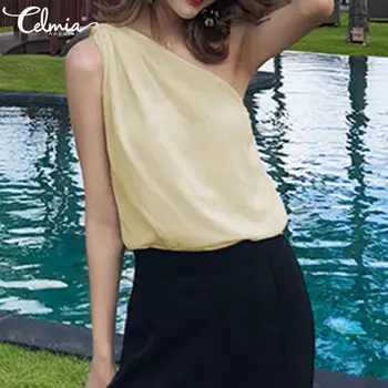 Femei De Moda De Vara Tricouri Fără Mâneci Celmia Sexy De Pe Umăr Topuri Bluze 2021 Casual Solide Office Elegante Plus Dimensiune Blusas 7