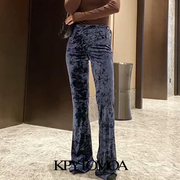 KPYTOMOA Femei 2021 Moda Chic de Catifea Pantaloni Evazate Epocă Talie Înaltă, cu Fermoar Lateral de sex Feminin Pantaloni Mujer