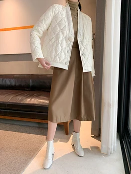 Retro scurt în Jos jacheta Femei 2020 iarna Femei nou casual alb rață Jos jacheta Femei culoare solidă V-neck sacou cald de sex Feminin