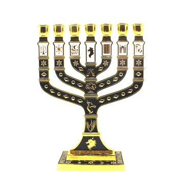 Evreiesc Menorah Placat Cu Aur 7 Ramură Triburi Ale Lui Israel, Ierusalim