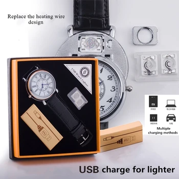 Bricheta Cuarț Omul Ceas USB de Încărcare de Inlocuit Sârmă de Încălzire fără flacără Moda Retrospectivă Mens Ceas JH358-1