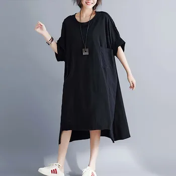 Supradimensionate de Vara Femei Alb T-Shirt Rochie Plus Dimensiune 4XL 5XL 6XL Lenjerie de pat din Bumbac Maneci Liliac Rochie coreeană T Cămașă Rochie de sex Feminin 2020