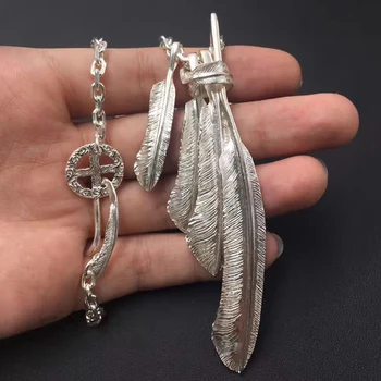 Femei Barbati Colier Reale Argint 925 Pene de Vultur Pandantiv Lanț Colier Cadou bijuterii Boemia 2020 New Sosire N21