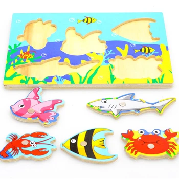 Copil Joc de Pescuit din Lemn Ocean Jigsaw Puzzle Magnetic Tija de Jucărie Jucării Distractive pentru Copii Educativ Interactiv de Pescuit Jucărie