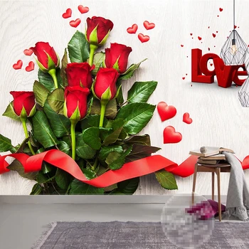 Personalizate 3D Red Dragoste Inima Floare Trandafir Foto Murală Impermeabil Pânză de Mătase Tapet Pentru Camera de zi Dormitor gazete de Perete Decor Acasă