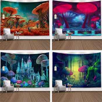 Strălucitoare magic ciuperci agățat de perete hippie, boho tapiserie pentru living colorat ciuperci mari tapiserie de perete yoga pătură