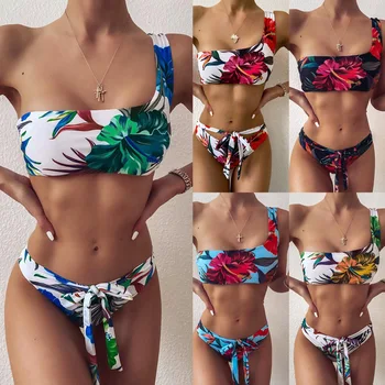 Melphieer 2020 Nou Print Floral Bikini pe Un Umăr Set de Bikini de Moda Biquini costume de Baie Costume de baie Femei costum de Baie Înot Doamna