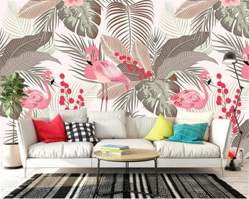 Beibehang tapet Personalizat photo Mici proaspete flamingo tropicale cu frunze TV de perete de fundal decorațiuni 3d tapet mural