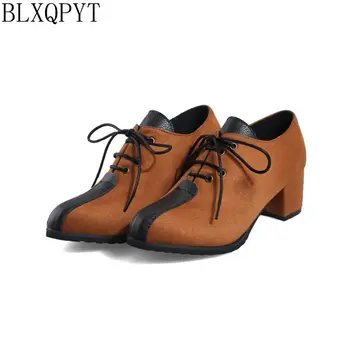 BLXQPYT Noi de Vânzare Modă Plus dimensiune 28-52 Femei pantofi Patru sezon casual Rotund Deget de la picior mare iaduri Dantela-up pantofi de nunta femeie Y701