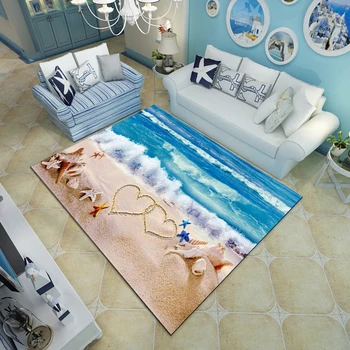 Blue Sea Beach Stil Mediteranean 3D Covor Living, Masă de Cafea, Canapea Pat Dormitor Podea Mat Personalizat Lavabil Plajă Scoici