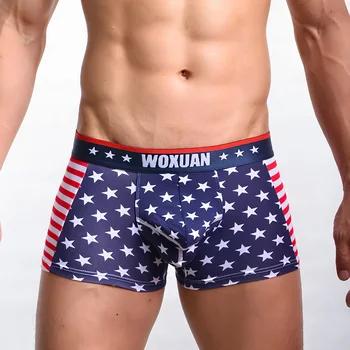 2017 Brand de Moda American Flag Tipărite Barbati Sexy din Bumbac Stretch Lung Boxeri Lenjerie de corp Homosexuali Casual pantaloni Scurți Pantaloni Marimea S M L XL