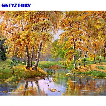 GATYZTORY Fara rama Poza Pădure, Râu de BRICOLAJ, Pictura pe Numere Peisaj Casa Moderna Arta de Perete Panza Pictura 40x50cm opera de Arta