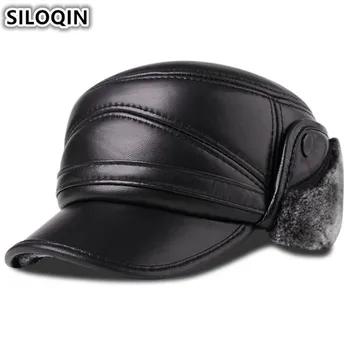 SILOQIN Barbati din Piele Pălărie de Iarnă Plus de Catifea Groasă Cald Șapcă de Baseball Cu apărători pentru urechi din piele de Oaie Piele de Pălării Pentru Bărbați Nou