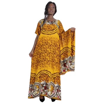 Imprimare galben Maxi Lung Liber Rochie Casual, din Bumbac Vintage Rochii pentru Femei Maneci Scurte Toamna Vestidos cu Eșarfă