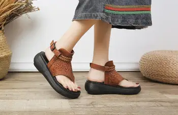 Moda Handmade Femei Sandale De Vară 2020 Pantofi Din Piele Pene Sandale Femei Peep Toe Casual, Sandale Cu Platforma