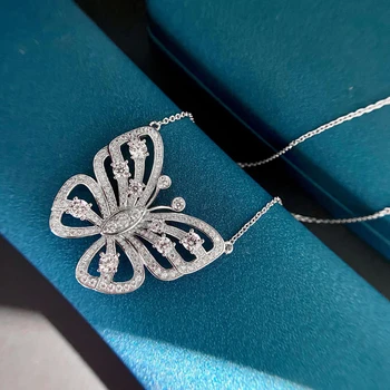 OEVAS Argint 925 Colier de Nunta pentru femei Spumant Plin Zircon Gol Afară Pandantiv Fluture Partid Cadouri bijuterii