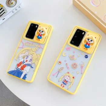 Drăguț Sailor Moon Slide de Protecție a Lentilei Camerei Cazul în care Telefonul Pentru Huawei P40 Pro Nova 7Pro P30 Mate 30 Pro Nova 5 Nova 6 Cazuri