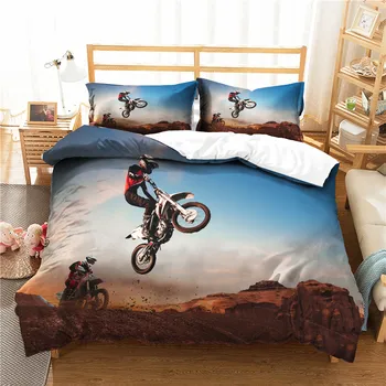 Set de lenjerie de pat de Dormit BedroomCover 3d Motocross Tipărite Plapuma Plapumă Băiat Lenjerie de Pat King Singură Dimensiune, cu fețe de Pernă