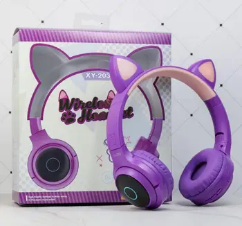 XY-203 CONDUS de Pisică Ureche Căști fără Fir Bluetooth 5.0 Anulare a Zgomotului Adulți Copii Fata de setul cu Cască Suport TF Card FM Radio Cu Microfon