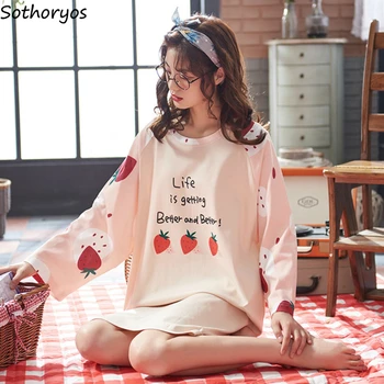 Cămăși de noapte pentru Femei cu Maneca Lunga Plus Dimensiune 3XL Liber de Agrement Tipărite Homewear Femei coreeană Stil Kawaii Elegant Bumbac Ulzzang Noi