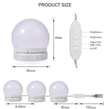 Oglindă de machiaj 10 Bec LED Estompat Cosmetice Lumina Usb Vanitatea Lampă de Perete Cu Adeziv Pentru Masa de toaleta