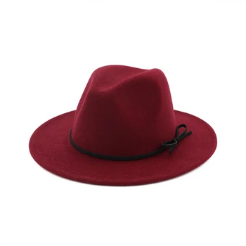 QBHAT Toamna Iarna Barbati Pălării Panama Pălărie de Epocă Femei Fete Simțit Fedoras Margine Plat Jazz Fascinator Pălărie cu Bowknot QB40
