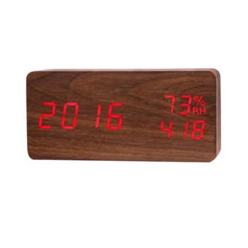 Dual power lemn ceas display LED din lemn, ceasuri de alarmă cu data/temperatura/umiditate ceasuri digitale xyzTime