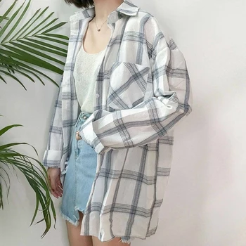 Bluze Tricouri Femei Primavara Carouri Toate-meci Vrac coreeană Stil Vintage Topuri de Femei de Agrement Strada Poarte Elevii de Moda Chic New
